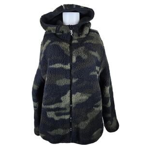 Victoria Secret Pink Black Camoflauge Reversible Womens Sherpa Jacket L